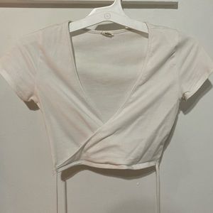 white wrap tee with strings
